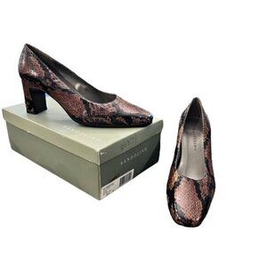 Bandolino Pumps Womens 8.5 Chunky Block Heel Square‎ Toe SNAKESKIN NIB Leather